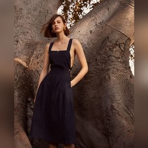 Mango 100% linen pinafore midi dress